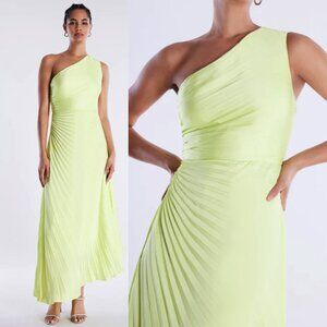 NWT BCBG MAXAZRIA Acacia One shoulder pleated Midi Dress Sunny lime size 6
